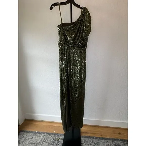 Mac Duggal || Sequined Ruched One Shoulder Gown Maxi Dress - Picture 5 of 9